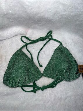 Green Glitter shimmer Triangle Bikini Top Victoria secret pink